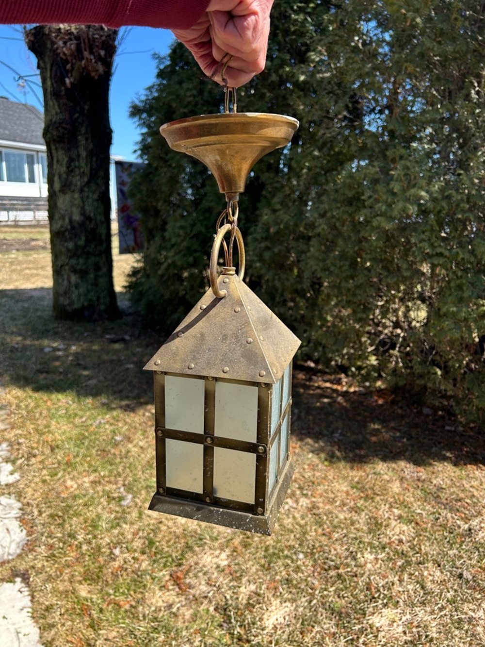 Antique Cooper Hanging Lantern interor or exterior Gold Finish